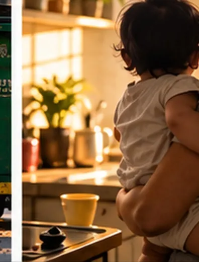 A small child at a kitchen counter in morning light