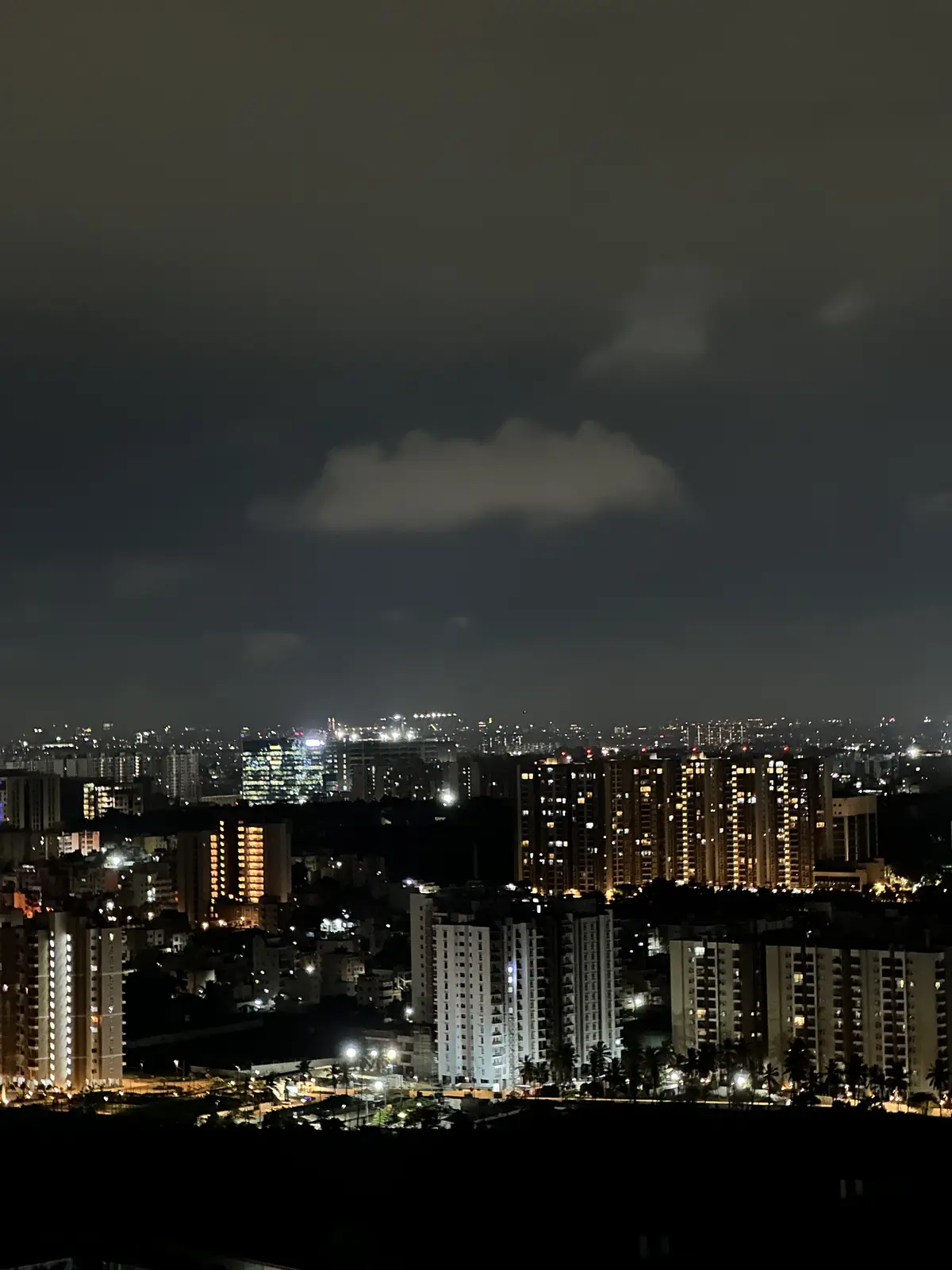 The lit city after dark from above